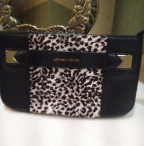 Antonio Melani Black Calf Hair Leather Clutch Purse